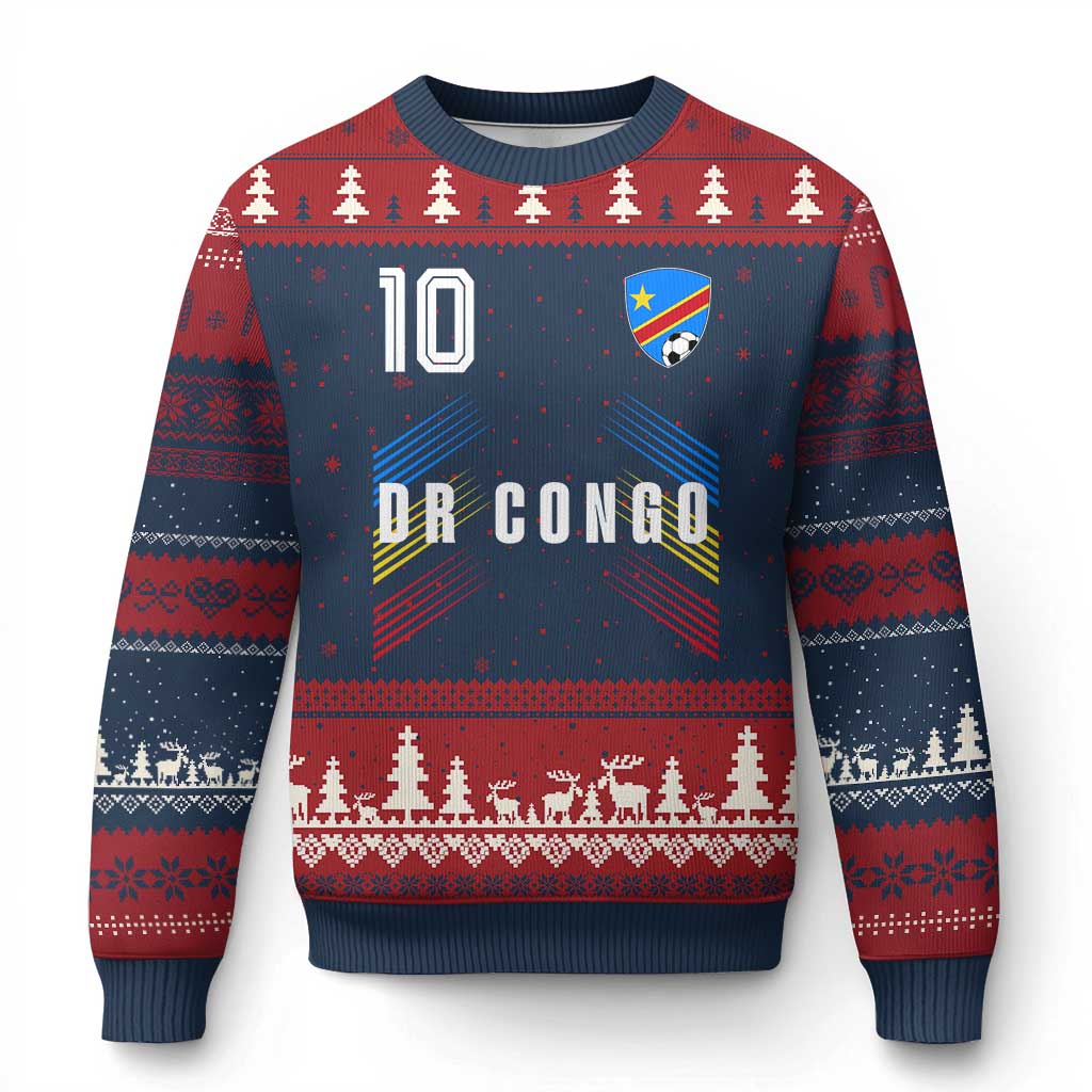 DR Congo Soccer Sports Graphic Number 10 Jersey Style Ugly Christmas Sweater Proud Congolese Football Fans Game Day Pride