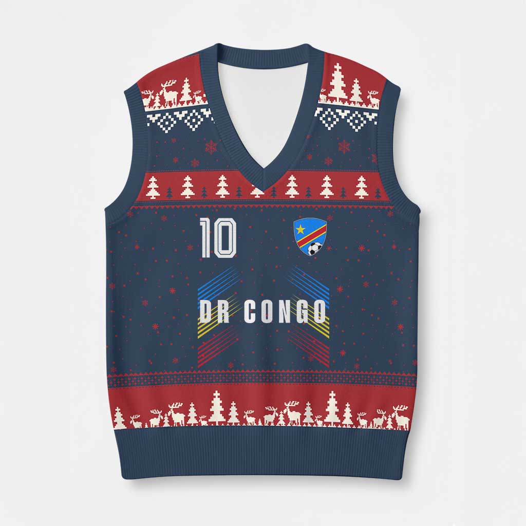 DR Congo Soccer Sports Graphic Number 10 Jersey Style V-Neck Knit Sweater Vest Proud Congolese Football Fans Game Day Pride