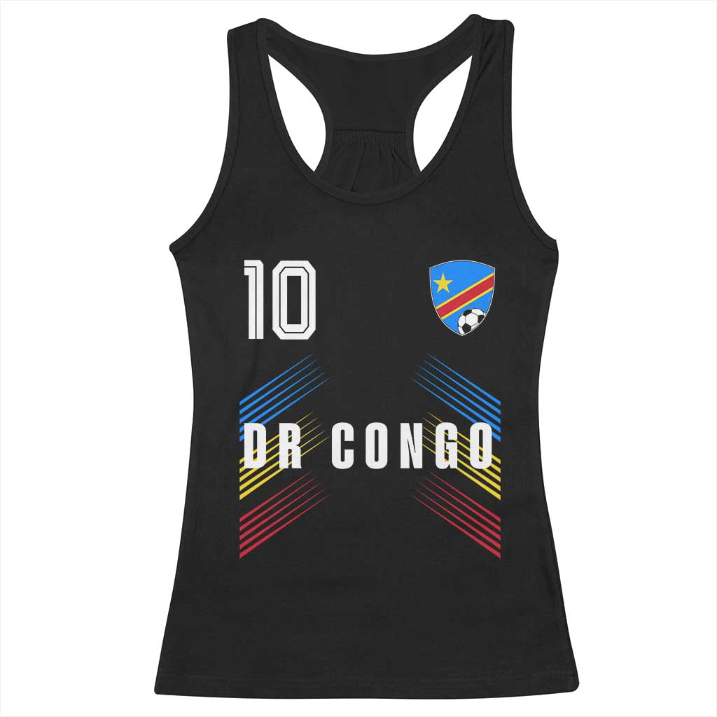 DR Congo Soccer Sports Graphic Number 10 Jersey Style Racerback Tank Top Proud Congolese Football Fans Game Day Pride TS02 Black Print Your Wear