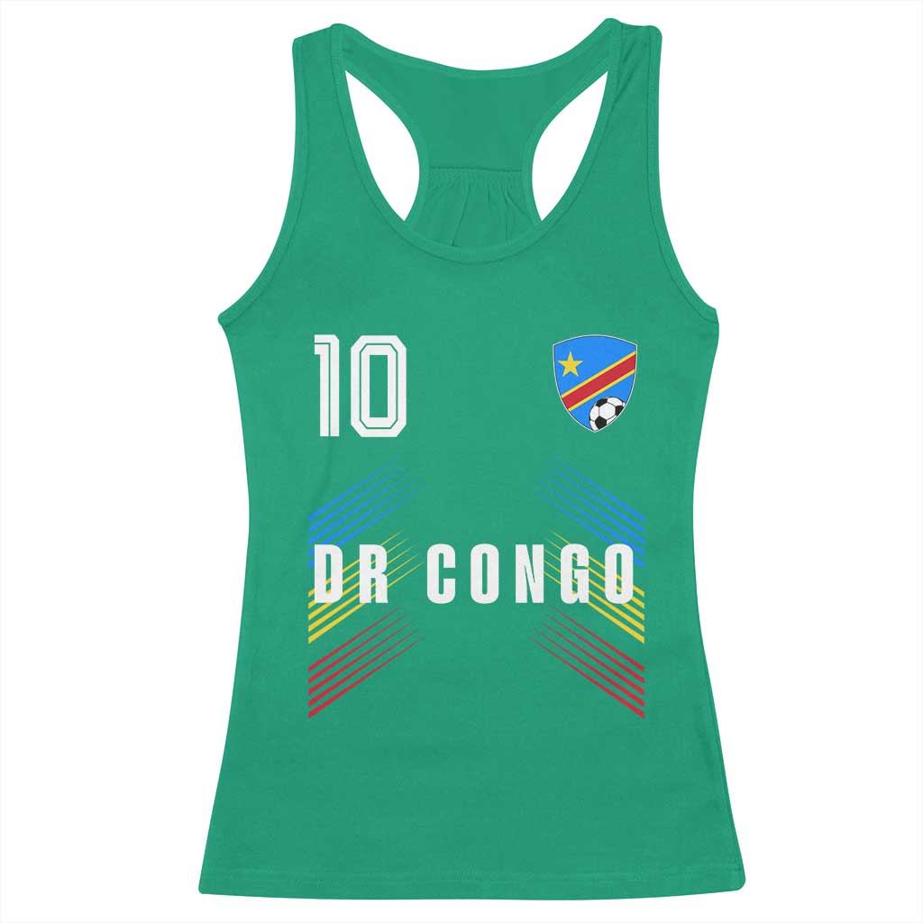 DR Congo Soccer Sports Graphic Number 10 Jersey Style Racerback Tank Top Proud Congolese Football Fans Game Day Pride
