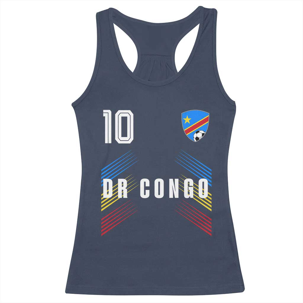DR Congo Soccer Sports Graphic Number 10 Jersey Style Racerback Tank Top Proud Congolese Football Fans Game Day Pride