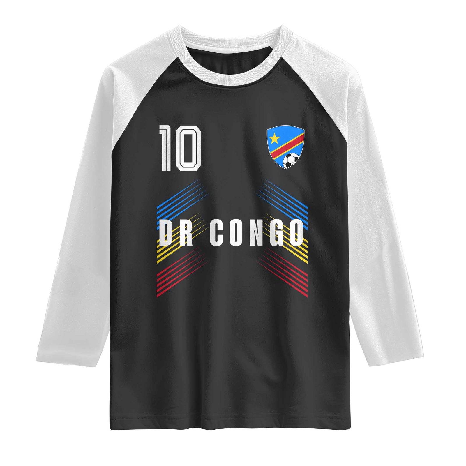 DR Congo Soccer Sports Graphic Number 10 Jersey Style Raglan Shirt Proud Congolese Football Fans Game Day Pride TS02 Black White Print Your Wear