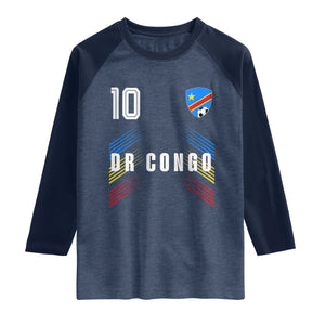 DR Congo Soccer Sports Graphic Number 10 Jersey Style Raglan Shirt Proud Congolese Football Fans Game Day Pride