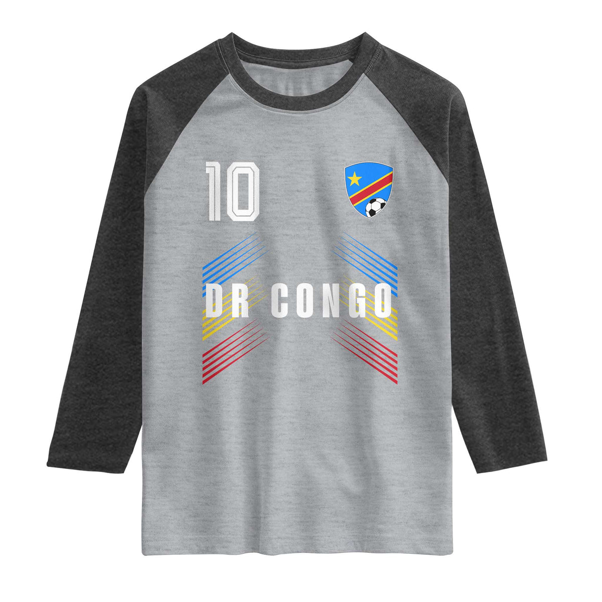 DR Congo Soccer Sports Graphic Number 10 Jersey Style Raglan Shirt Proud Congolese Football Fans Game Day Pride