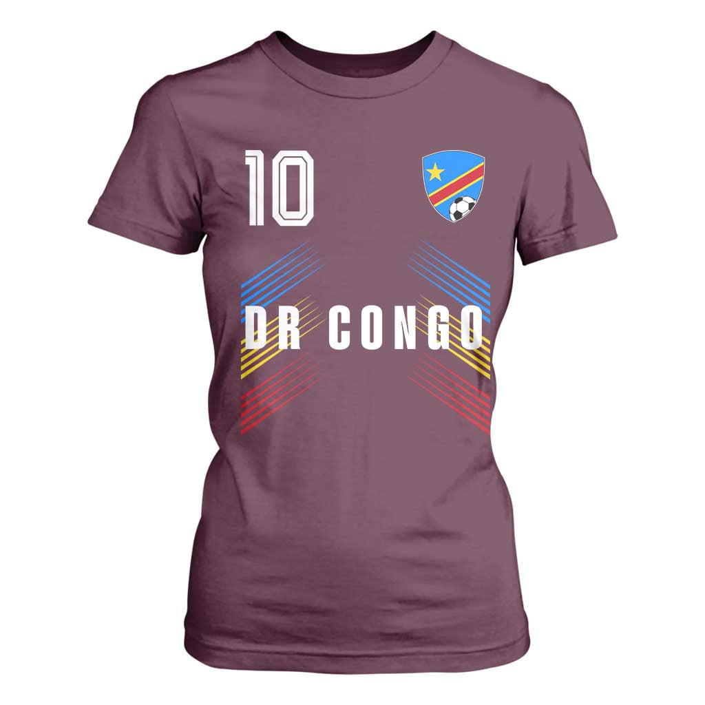 DR Congo Soccer Sports Graphic Number 10 Jersey Style T Shirt For Women Proud Congolese Football Fans Game Day Pride