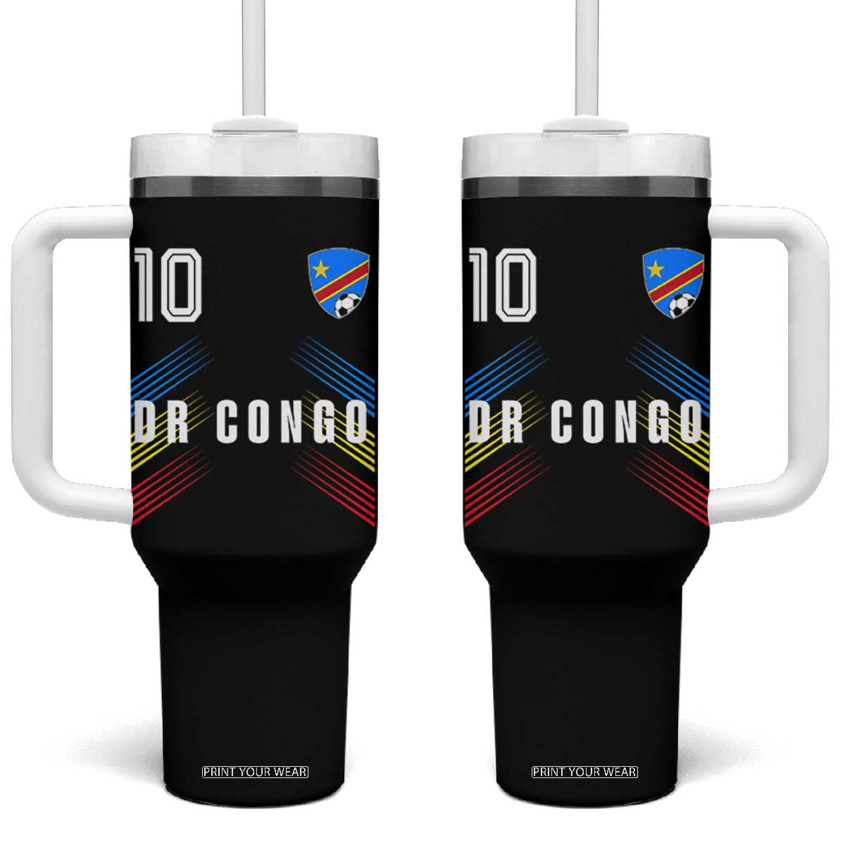 DR Congo Soccer Sports Graphic Number 10 Jersey Style Tumbler With Handle Proud Congolese Football Fans Game Day Pride