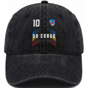 DR Congo Soccer Sports Graphic Number 10 Jersey Style Washed Cotton Baseball Cap Proud Congolese Football Fans Game Day Pride