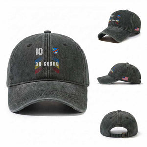 DR Congo Soccer Sports Graphic Number 10 Jersey Style Washed Cotton Baseball Cap Proud Congolese Football Fans Game Day Pride