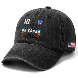 DR Congo Soccer Sports Graphic Number 10 Jersey Style Washed Cotton Baseball Cap Proud Congolese Football Fans Game Day Pride