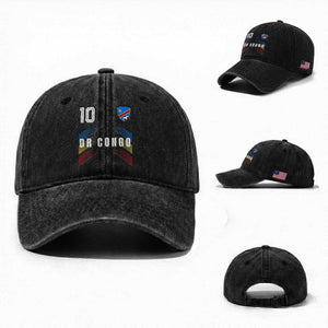 DR Congo Soccer Sports Graphic Number 10 Jersey Style Washed Cotton Baseball Cap Proud Congolese Football Fans Game Day Pride