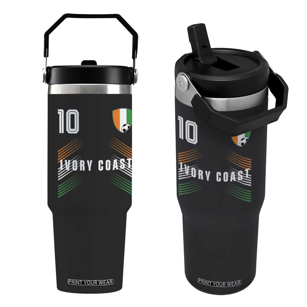 Ivory Coast Soccer Sports Graphic Number 10 Jersey Style Flip Straw Tumbler Proud Ivorian Cote d'Ivoire Football Fans Game Day Pride