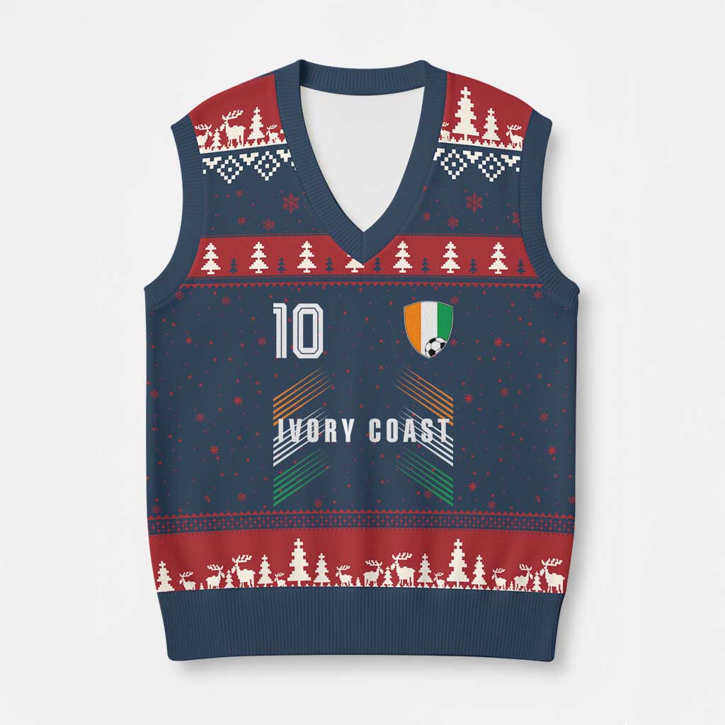 Ivory Coast Soccer Sports Graphic Number 10 Jersey Style V-Neck Knit Sweater Vest Proud Ivorian Cote d'Ivoire Football Fans Game Day Pride TS02 Navy Red Print Your Wear