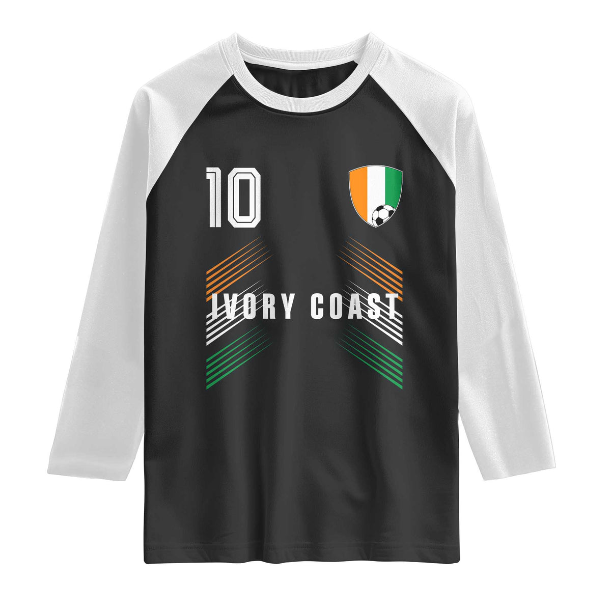 Ivory Coast Soccer Sports Graphic Number 10 Jersey Style Raglan Shirt Proud Ivorian Cote d'Ivoire Football Fans Game Day Pride