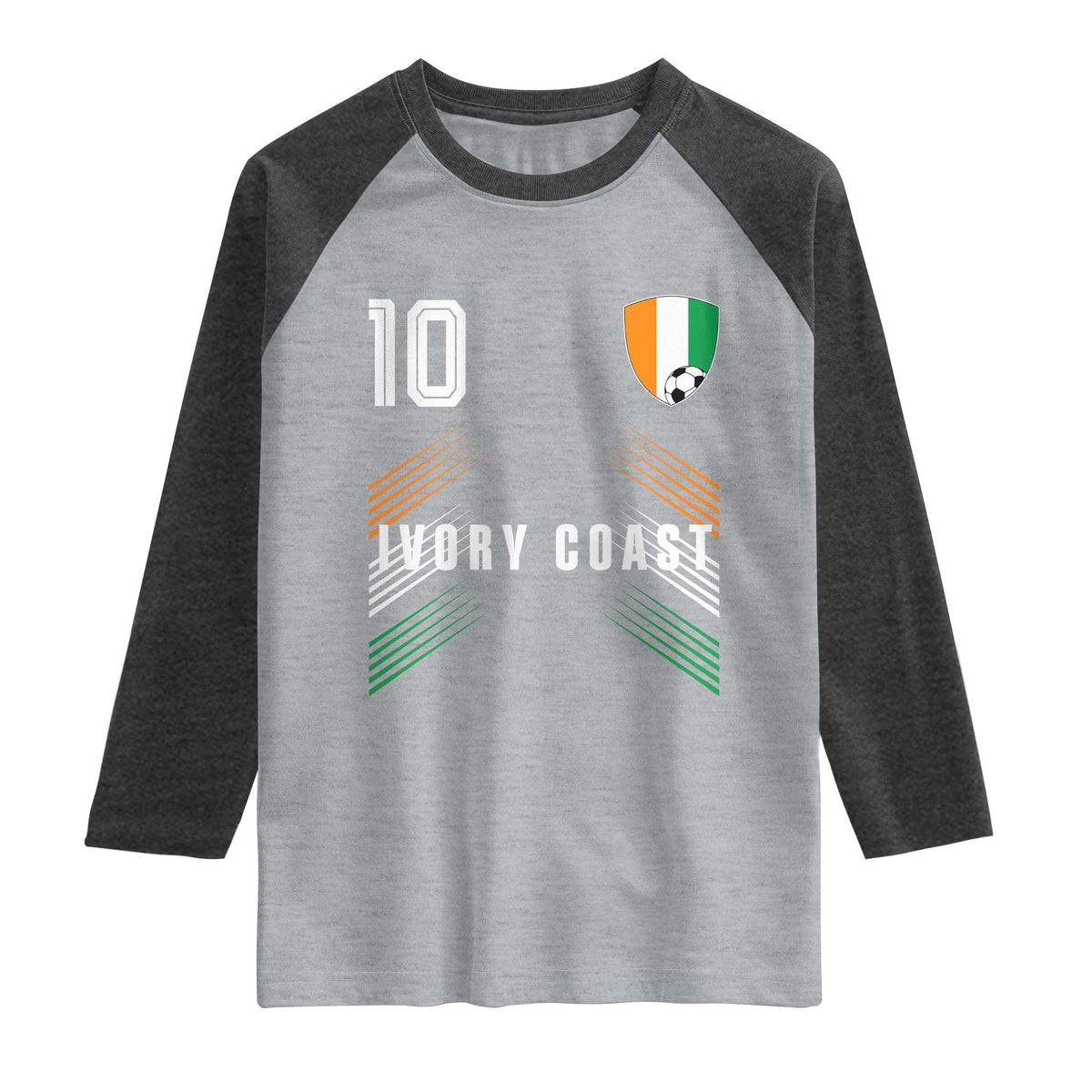 Ivory Coast Soccer Sports Graphic Number 10 Jersey Style Raglan Shirt Proud Ivorian Cote d'Ivoire Football Fans Game Day Pride