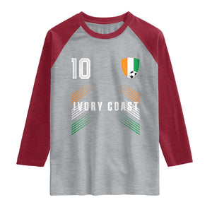 Ivory Coast Soccer Sports Graphic Number 10 Jersey Style Raglan Shirt Proud Ivorian Cote d'Ivoire Football Fans Game Day Pride