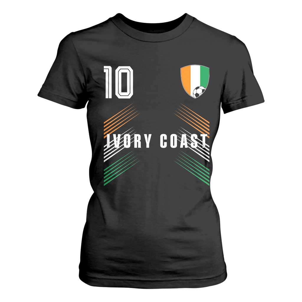 Ivory Coast Soccer Sports Graphic Number 10 Jersey Style T Shirt For Women Proud Ivorian Cote d'Ivoire Football Fans Game Day Pride TS02 Black Print Your Wear