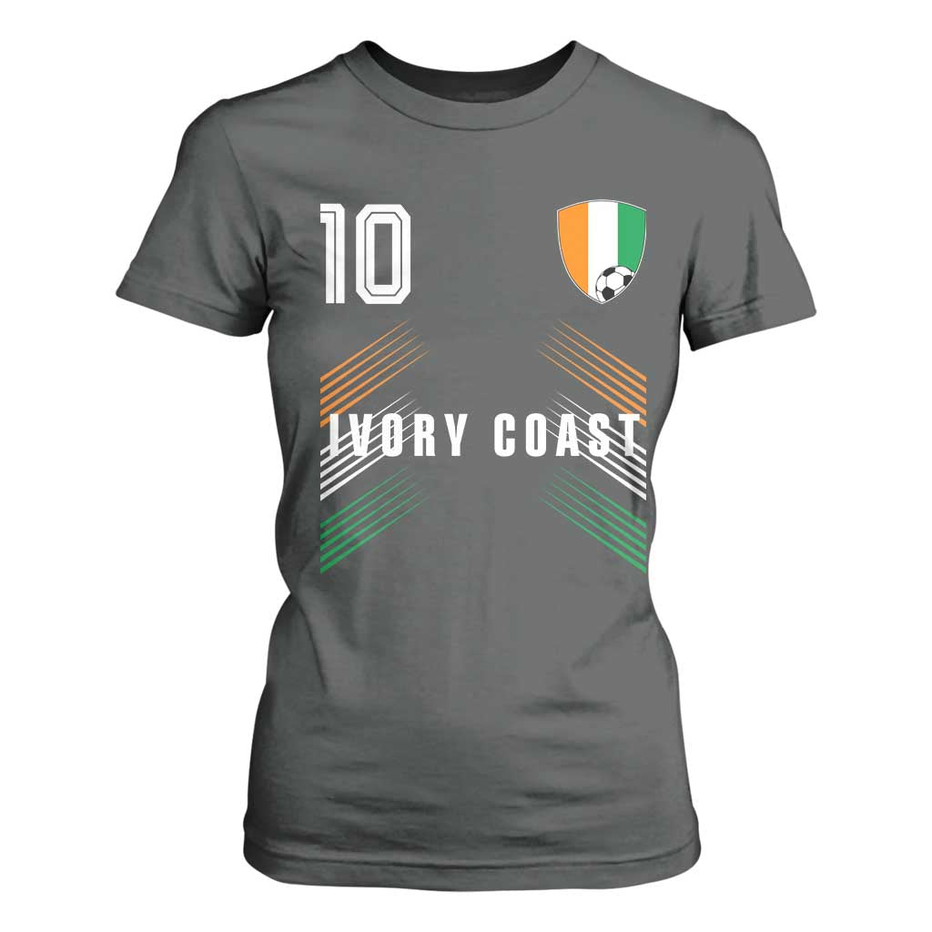 Ivory Coast Soccer Sports Graphic Number 10 Jersey Style T Shirt For Women Proud Ivorian Cote d'Ivoire Football Fans Game Day Pride