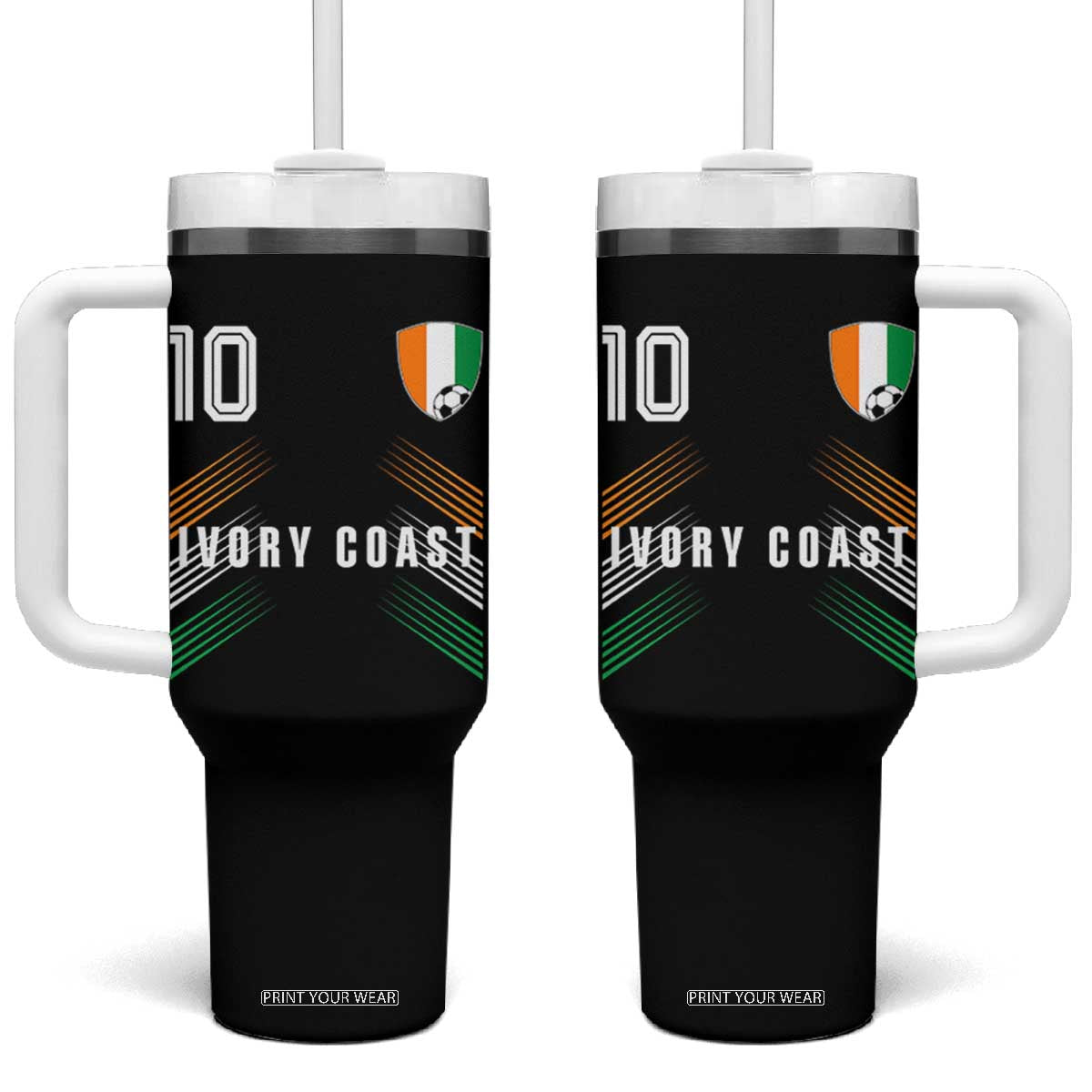 Ivory Coast Soccer Sports Graphic Number 10 Jersey Style Tumbler With Handle Proud Ivorian Cote d'Ivoire Football Fans Game Day Pride