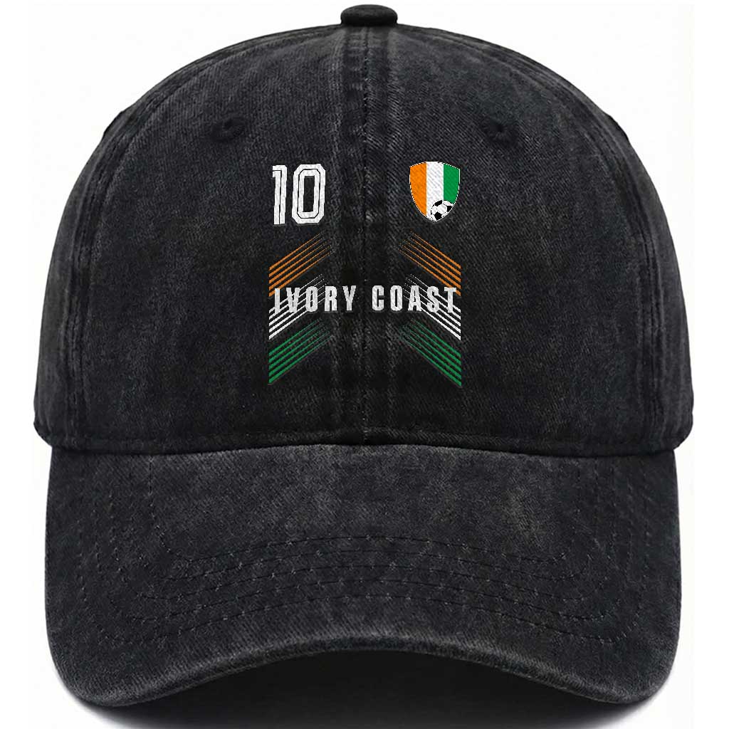 Ivory Coast Soccer Sports Graphic Number 10 Jersey Style Washed Cotton Baseball Cap Proud Ivorian Cote d'Ivoire Football Fans Game Day Pride TS02 Print Your Wear