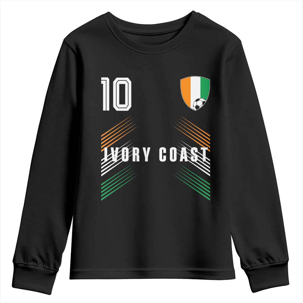 Ivory Coast Soccer Sports Graphic Number 10 Jersey Style Youth Sweatshirt Proud Ivorian Cote d'Ivoire Football Fans Game Day Pride TS02 Black Print Your Wear
