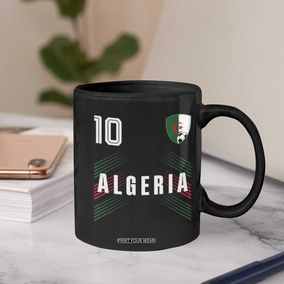 Algeria Soccer Sports Graphic Number 10 Jersey Style Coffee Mug Proud Algerian Football Fans Game Day Maghreb Pride