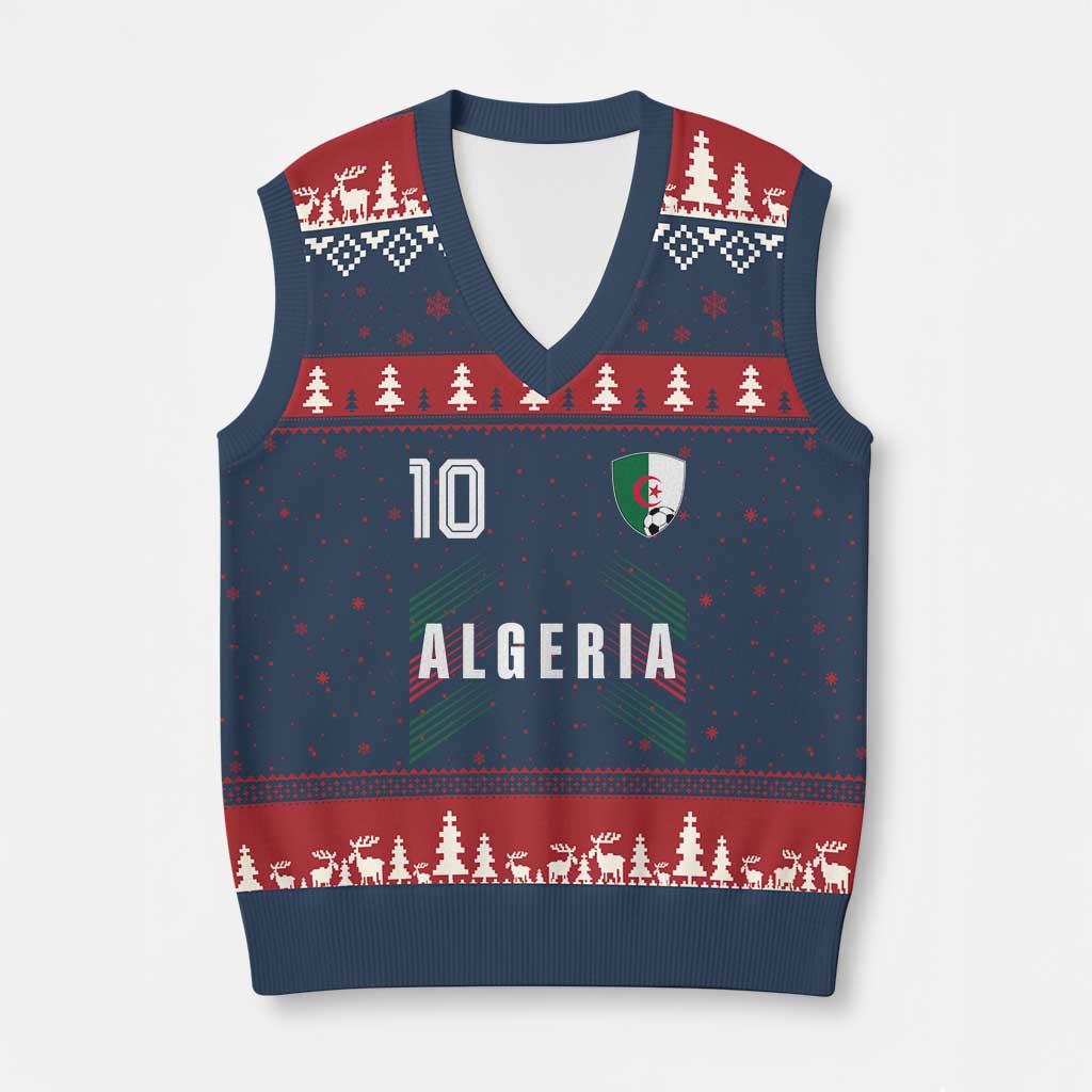 Algeria Soccer Sports Graphic Number 10 Jersey Style V-Neck Knit Sweater Vest Proud Algerian Football Fans Game Day Maghreb Pride