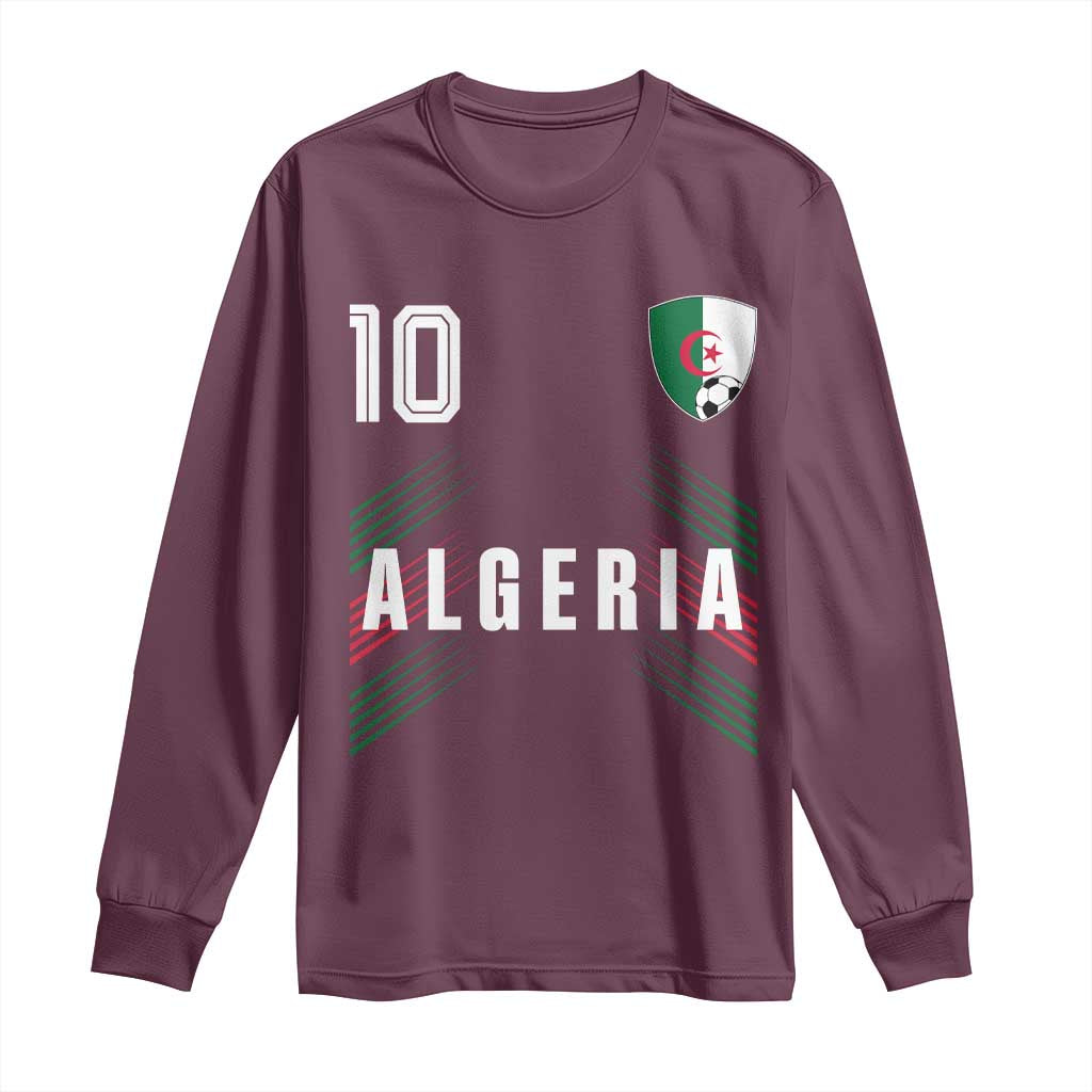 Algeria Soccer Sports Graphic Number 10 Jersey Style Long Sleeve Shirt Proud Algerian Football Fans Game Day Maghreb Pride