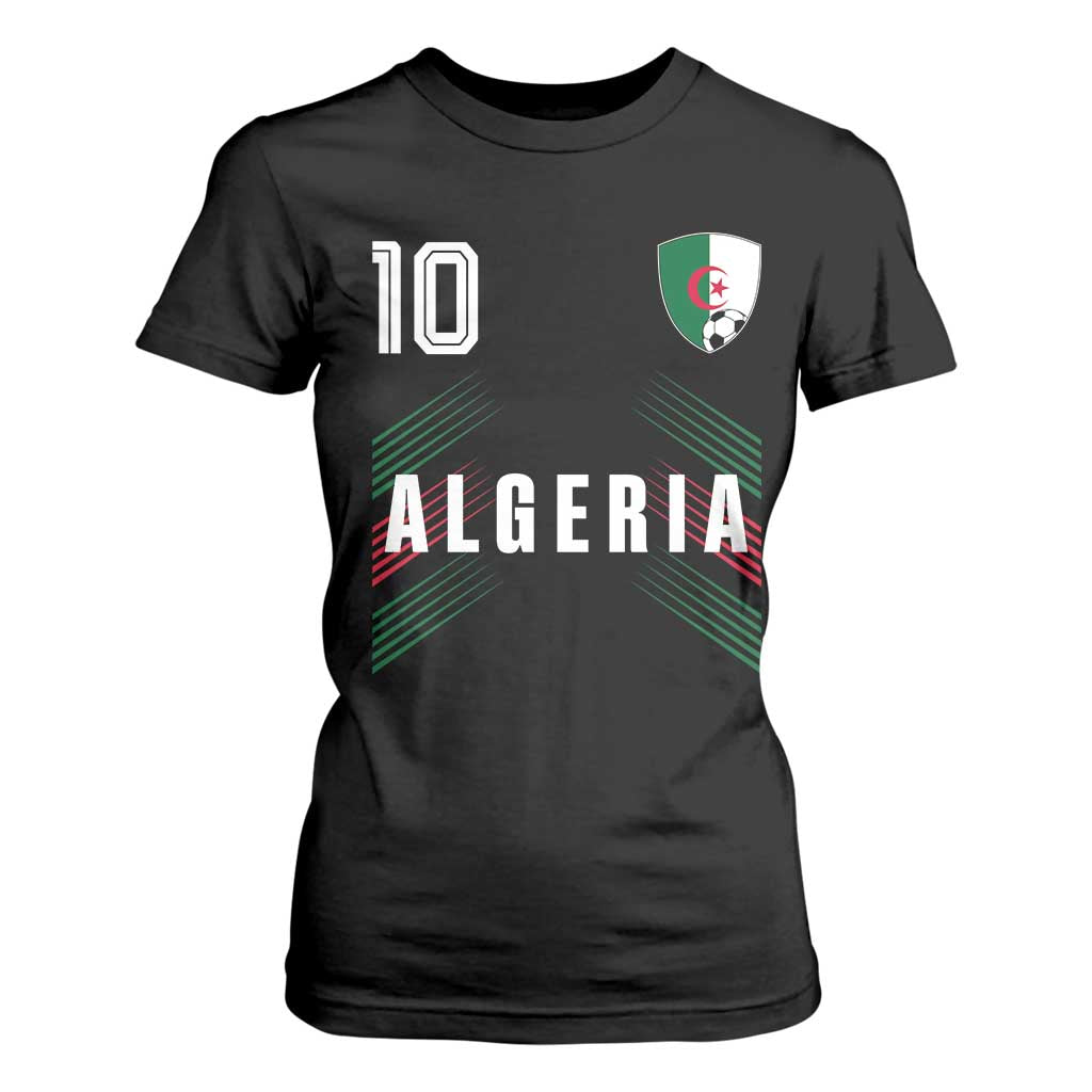 Algeria Soccer Sports Graphic Number 10 Jersey Style T Shirt For Women Proud Algerian Football Fans Game Day Maghreb Pride