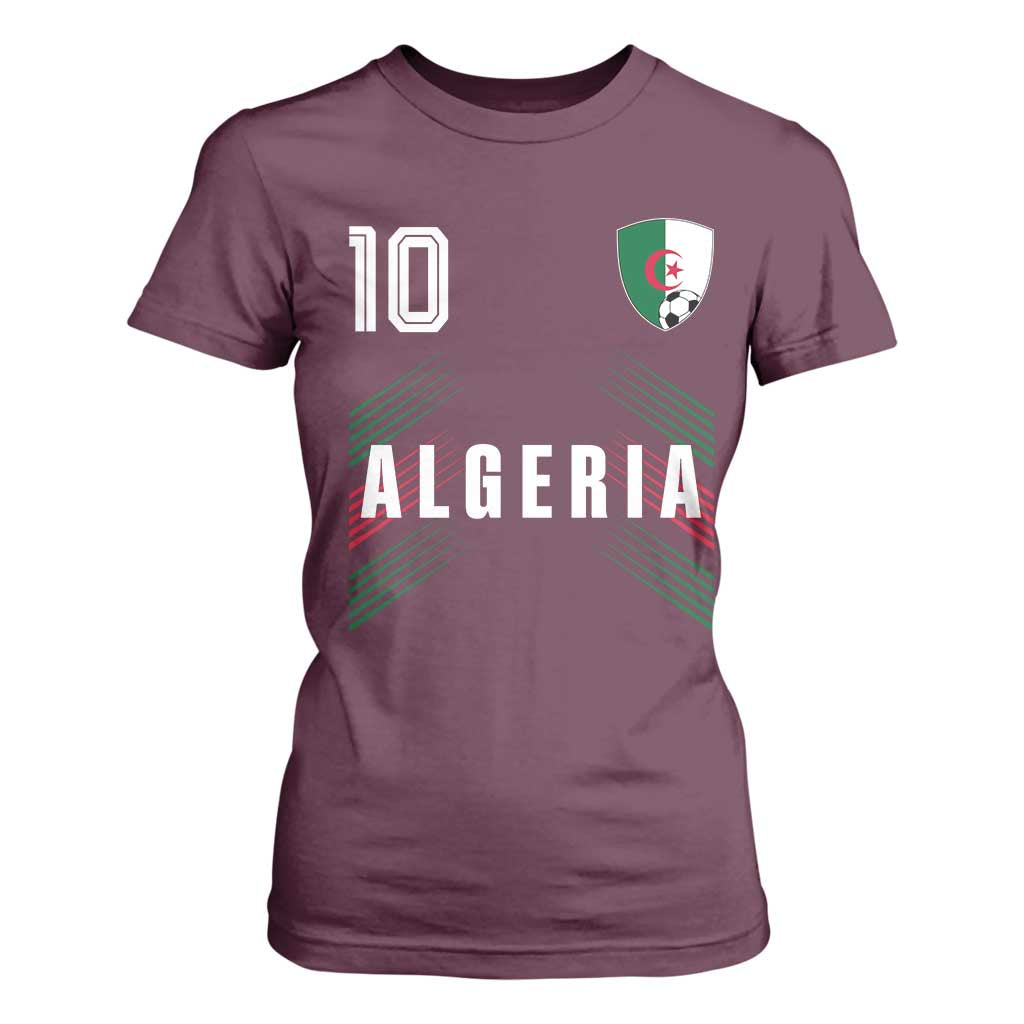 Algeria Soccer Sports Graphic Number 10 Jersey Style T Shirt For Women Proud Algerian Football Fans Game Day Maghreb Pride