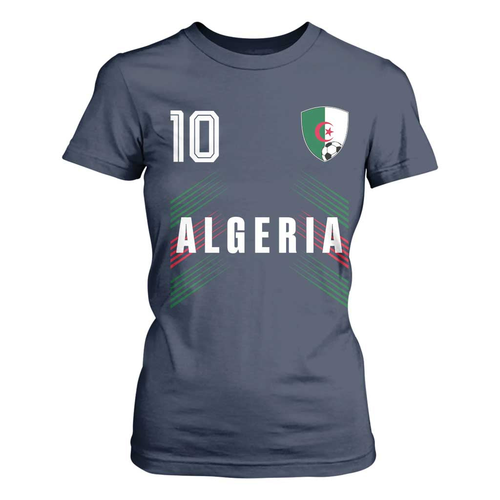 Algeria Soccer Sports Graphic Number 10 Jersey Style T Shirt For Women Proud Algerian Football Fans Game Day Maghreb Pride