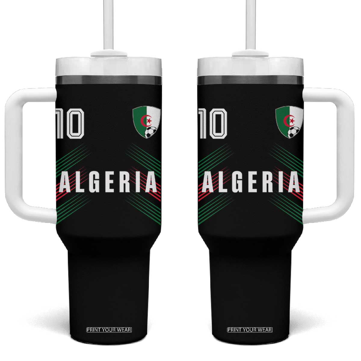 Algeria Soccer Sports Graphic Number 10 Jersey Style Tumbler With Handle Proud Algerian Football Fans Game Day Maghreb Pride TS02 One Size: 40 oz Black Print Your Wear