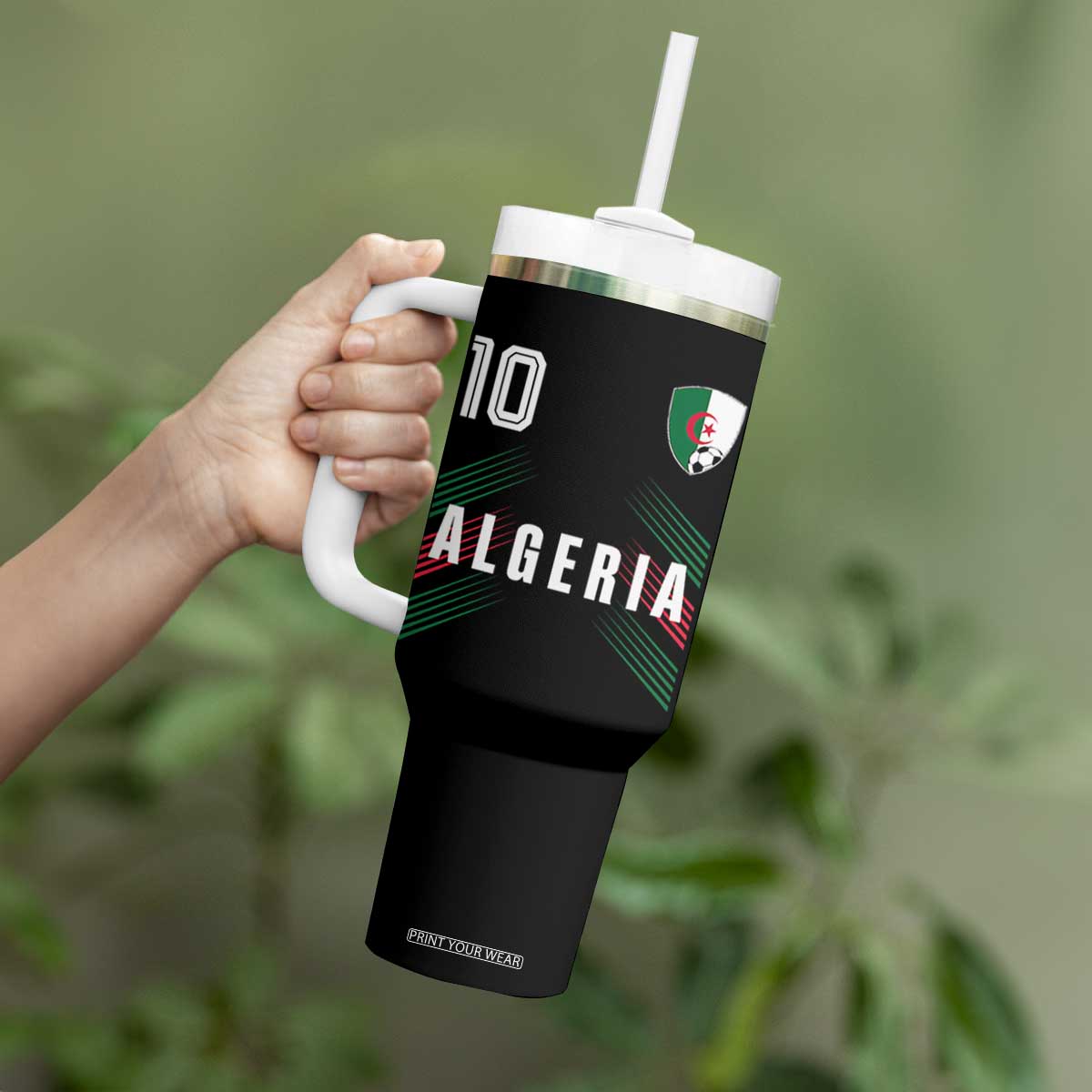 Algeria Soccer Sports Graphic Number 10 Jersey Style Tumbler With Handle Proud Algerian Football Fans Game Day Maghreb Pride