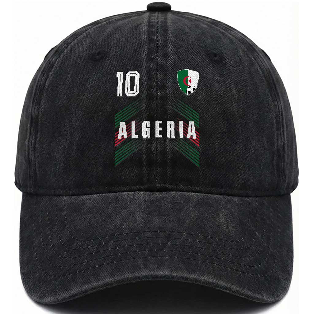 Algeria Soccer Sports Graphic Number 10 Jersey Style Washed Cotton Baseball Cap Proud Algerian Football Fans Game Day Maghreb Pride