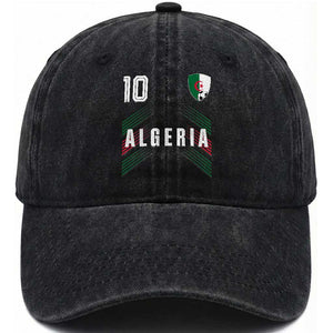 Algeria Soccer Sports Graphic Number 10 Jersey Style Washed Cotton Baseball Cap Proud Algerian Football Fans Game Day Maghreb Pride