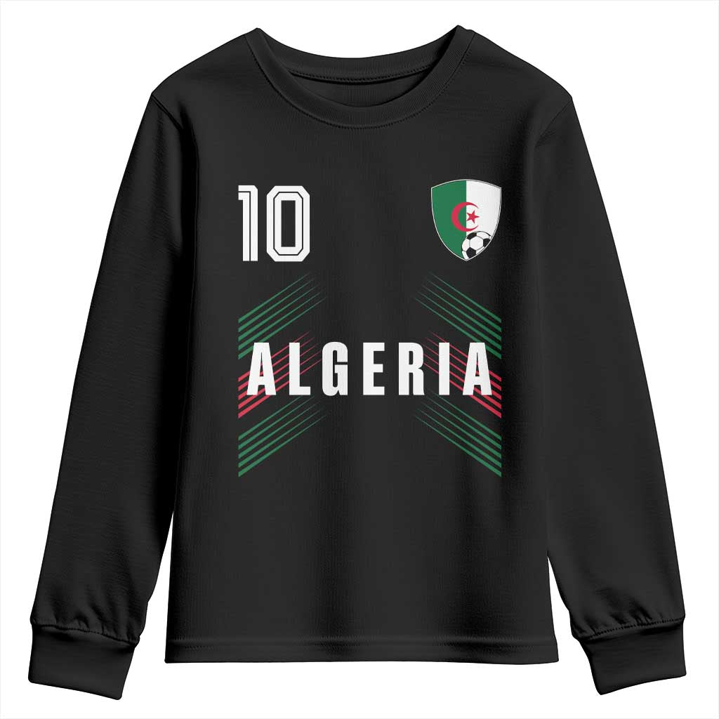 Algeria Soccer Sports Graphic Number 10 Jersey Style Youth Sweatshirt Proud Algerian Football Fans Game Day Maghreb Pride TS02 Black Print Your Wear