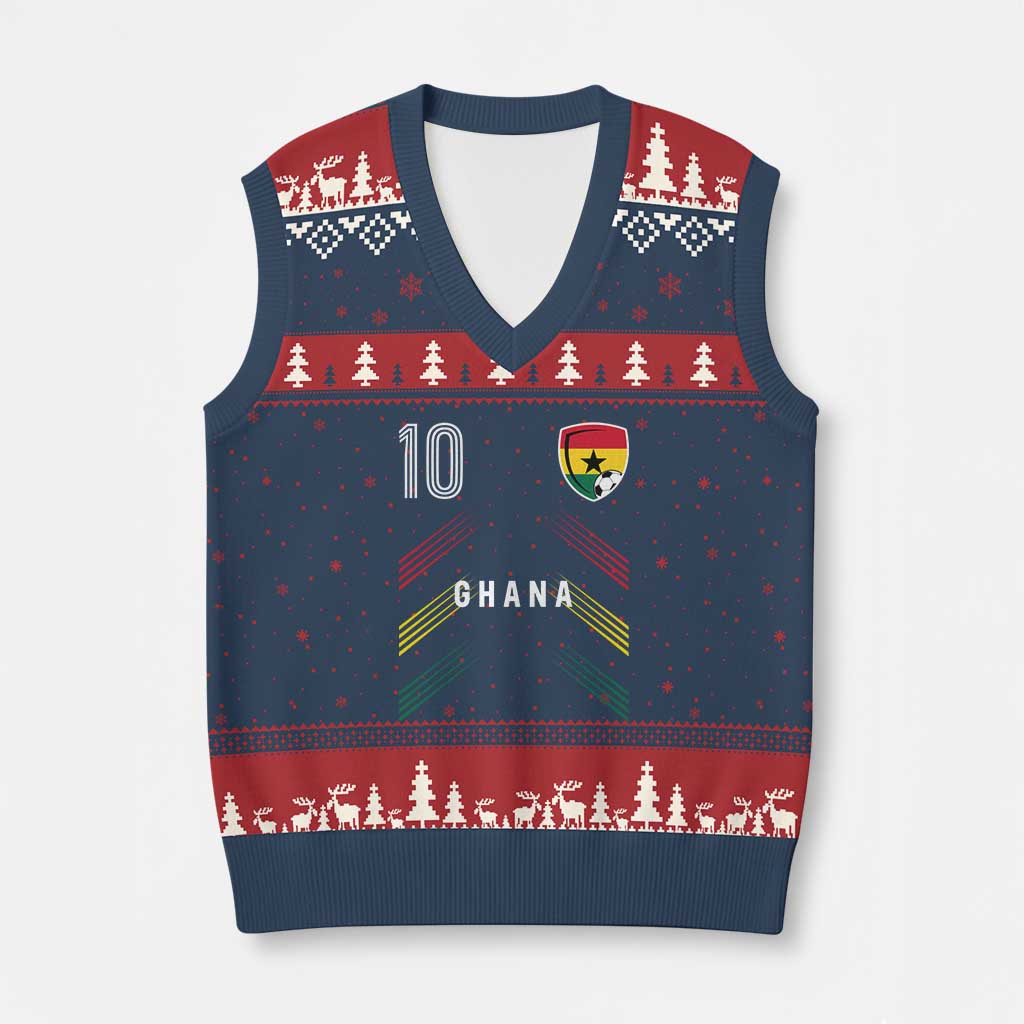 Ghana Soccer Sports Graphic Number 10 Jersey Style V-Neck Knit Sweater Vest Proud Ghanaian Football Fans Game Day Pride TS02 Navy Red Print Your Wear