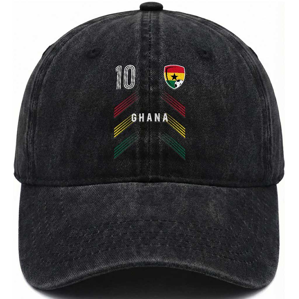 Ghana Soccer Sports Graphic Number 10 Jersey Style Washed Cotton Baseball Cap Proud Ghanaian Football Fans Game Day Pride