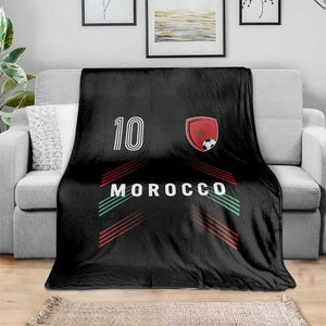 Morocco Soccer Sports Graphic Number 10 Jersey Style Throw Blanket Proud Moroccan Football Fans Game Day Maghreb Pride