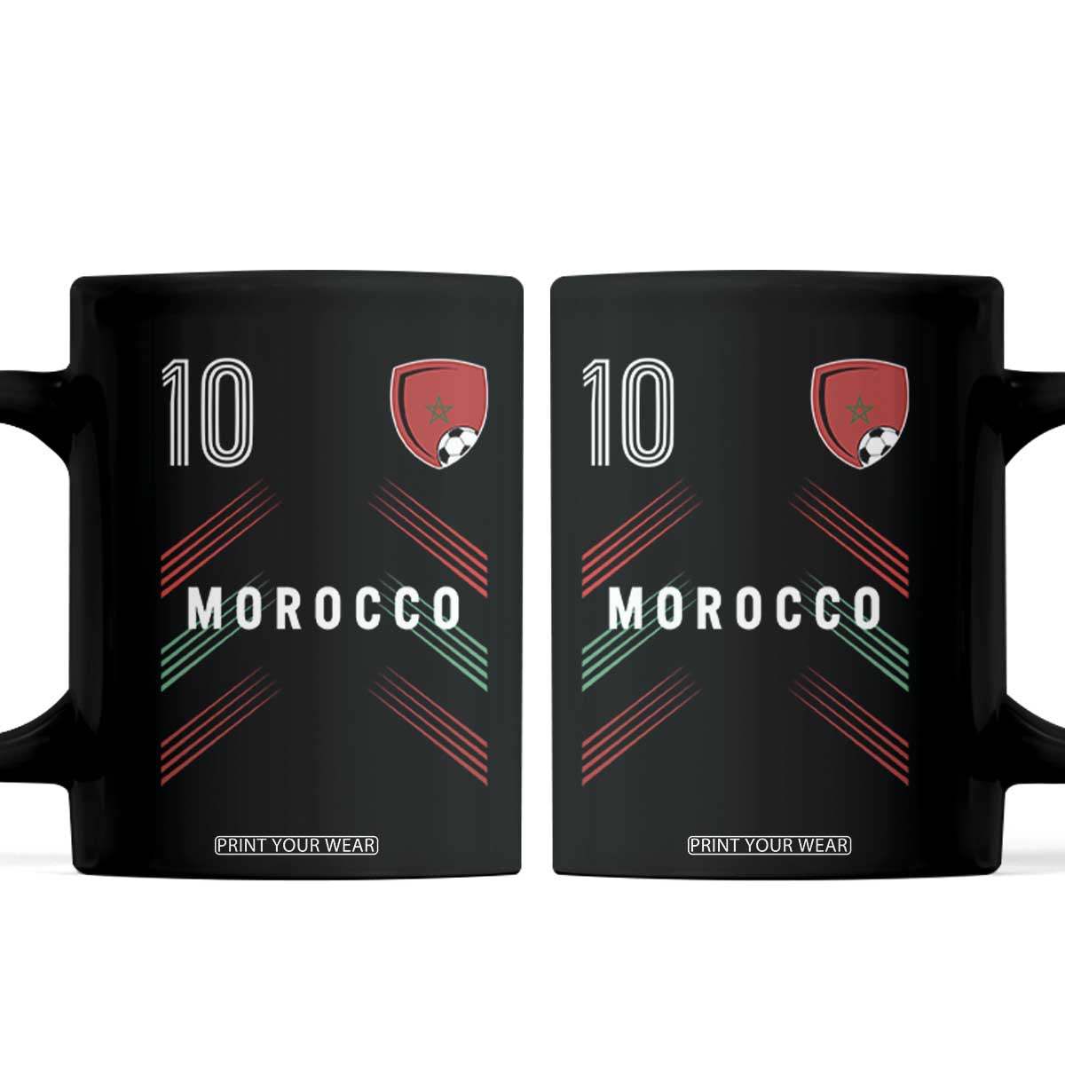 Morocco Soccer Sports Graphic Number 10 Jersey Style Coffee Mug Proud Moroccan Football Fans Game Day Maghreb Pride