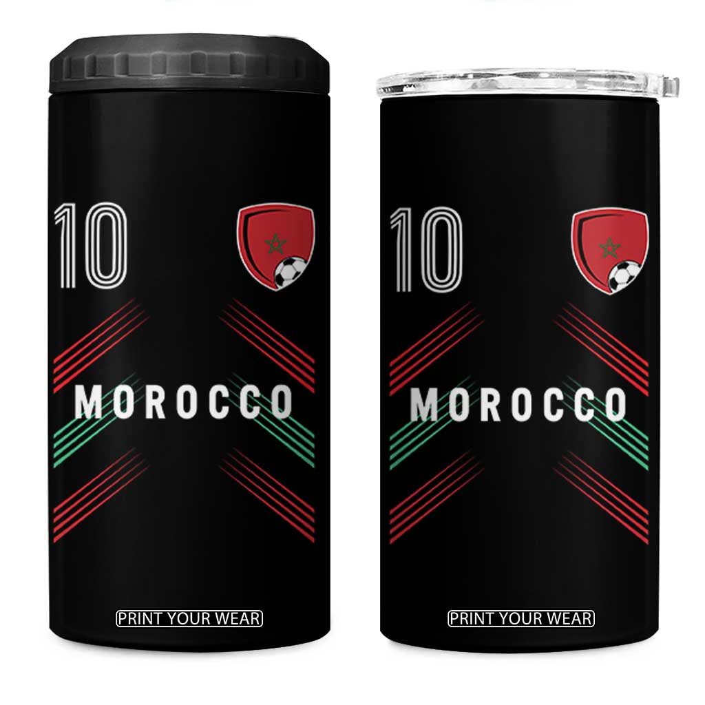 Morocco Soccer Sports Graphic Number 10 Jersey Style 4 in 1 Can Cooler Tumbler Proud Moroccan Football Fans Game Day Maghreb Pride TS02 One Size: 16 oz Black Print Your Wear