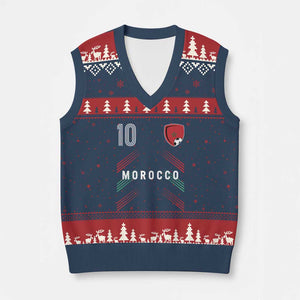 Morocco Soccer Sports Graphic Number 10 Jersey Style V-Neck Knit Sweater Vest Proud Moroccan Football Fans Game Day Maghreb Pride