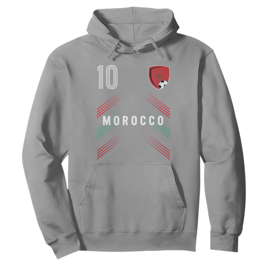 Morocco Soccer Sports Graphic Number 10 Jersey Style Hoodie Proud Moroccan Football Fans Game Day Maghreb Pride