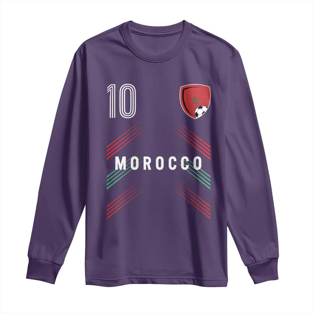 Morocco Soccer Sports Graphic Number 10 Jersey Style Long Sleeve Shirt Proud Moroccan Football Fans Game Day Maghreb Pride