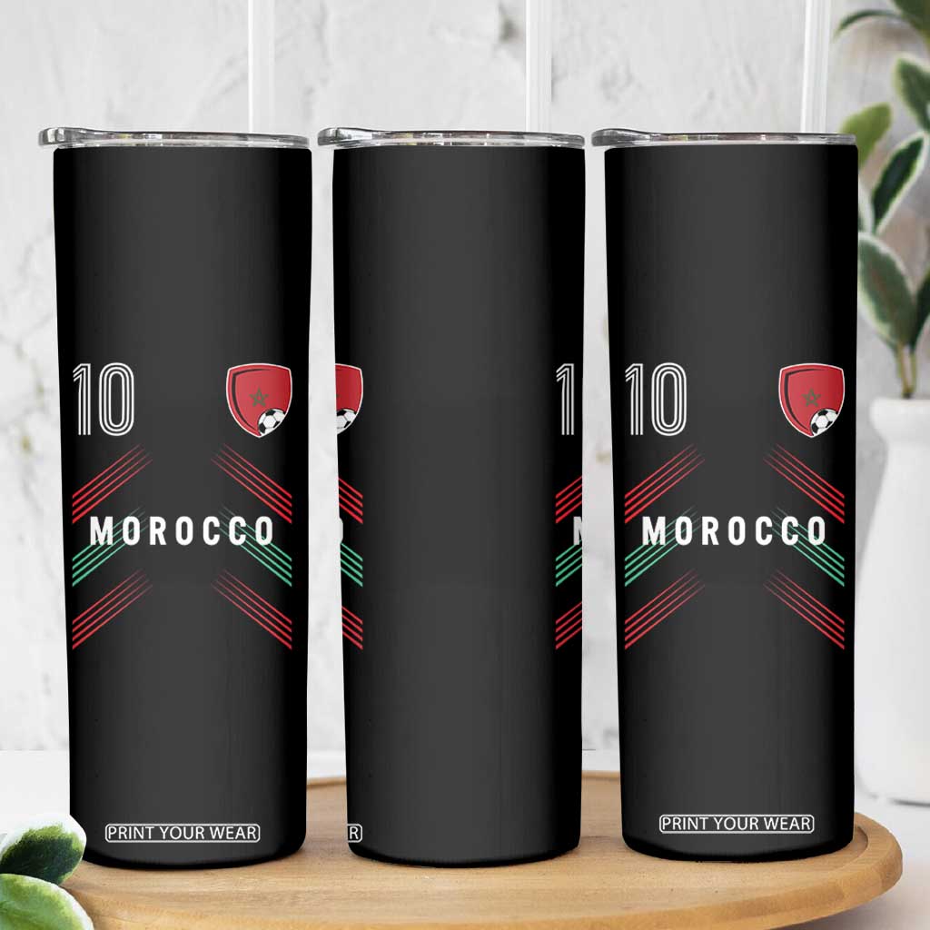 Morocco Soccer Sports Graphic Number 10 Jersey Style Skinny Tumbler Proud Moroccan Football Fans Game Day Maghreb Pride