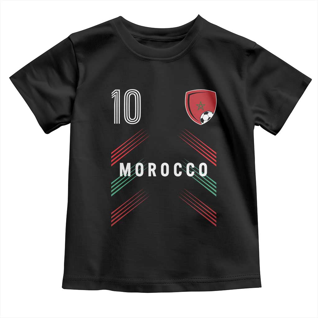 Morocco Soccer Sports Graphic Number 10 Jersey Style Toddler T Shirt Proud Moroccan Football Fans Game Day Maghreb Pride TS02 Black Print Your Wear