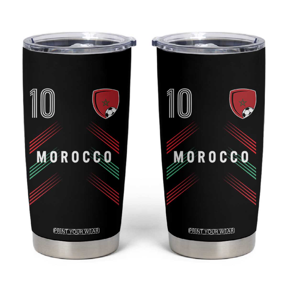 Morocco Soccer Sports Graphic Number 10 Jersey Style Tumbler Cup Proud Moroccan Football Fans Game Day Maghreb Pride TS02 Black Print Your Wear