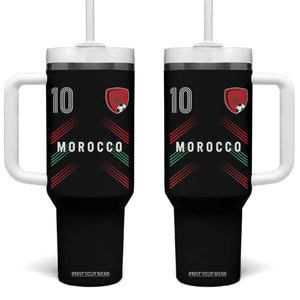 Morocco Soccer Sports Graphic Number 10 Jersey Style Tumbler With Handle Proud Moroccan Football Fans Game Day Maghreb Pride