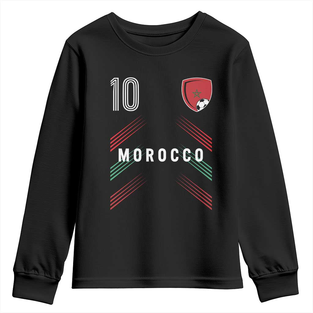 Morocco Soccer Sports Graphic Number 10 Jersey Style Youth Sweatshirt Proud Moroccan Football Fans Game Day Maghreb Pride TS02 Black Print Your Wear