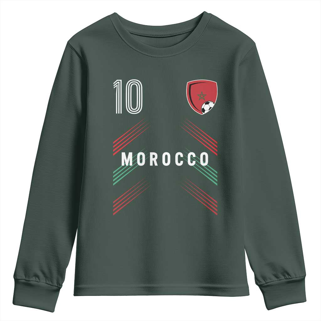 Morocco Soccer Sports Graphic Number 10 Jersey Style Youth Sweatshirt Proud Moroccan Football Fans Game Day Maghreb Pride