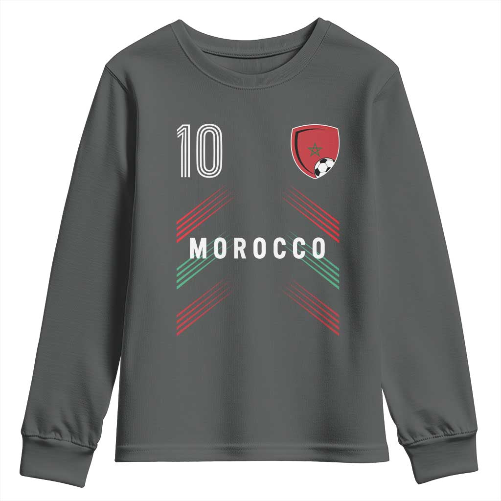 Morocco Soccer Sports Graphic Number 10 Jersey Style Youth Sweatshirt Proud Moroccan Football Fans Game Day Maghreb Pride